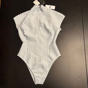 GIGI C Light Blue Front-Zip One-Piece Swimsuit